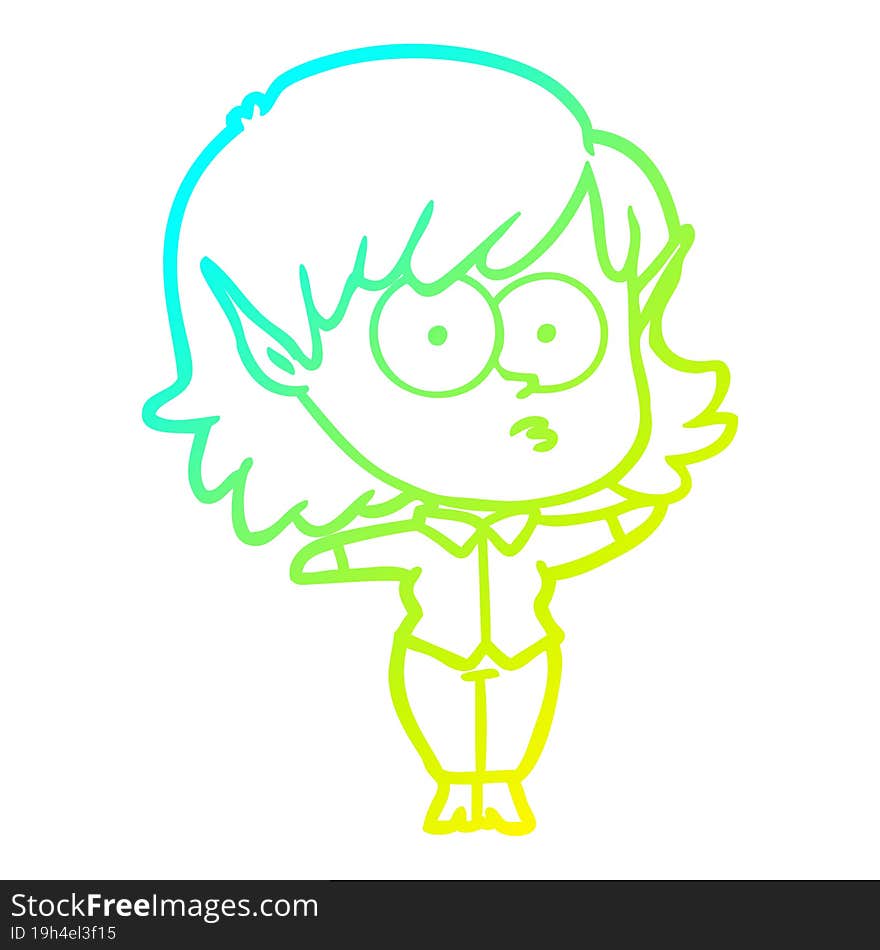 cold gradient line drawing cartoon elf girl staring