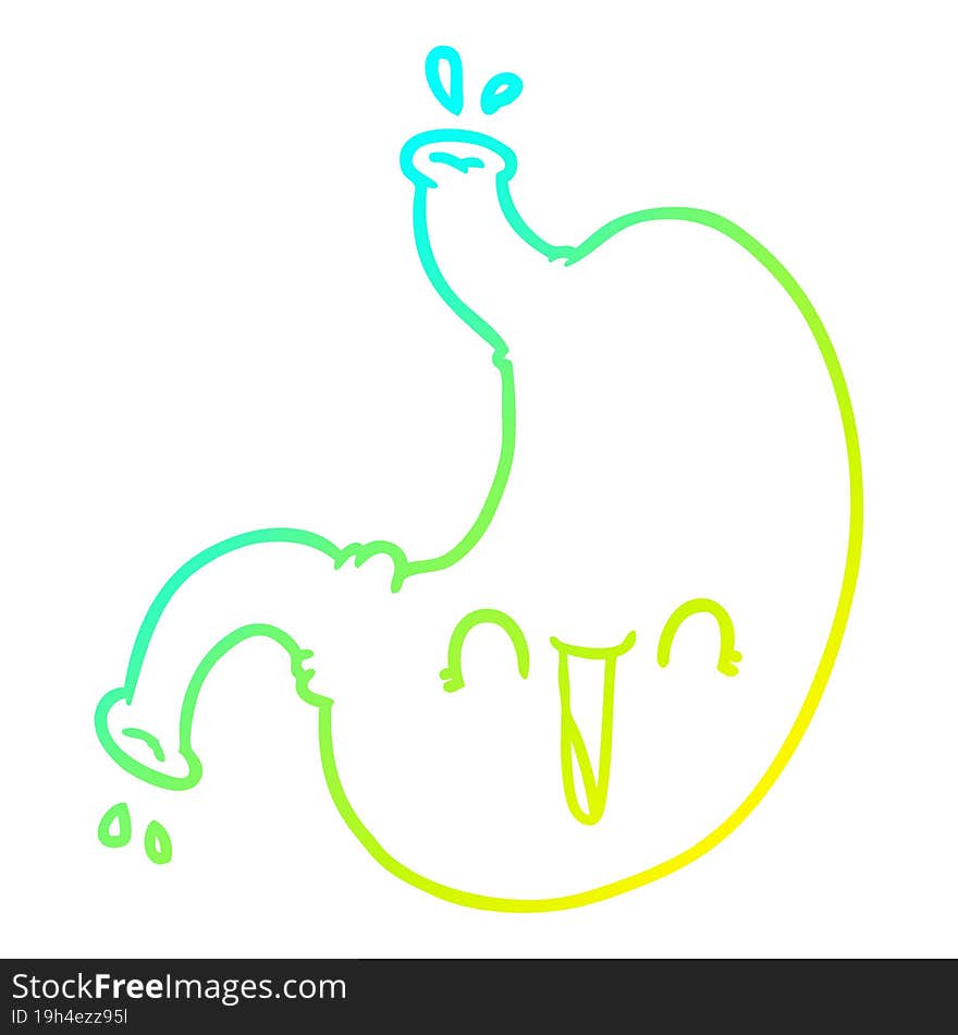 cold gradient line drawing of a cartoon happy stomach