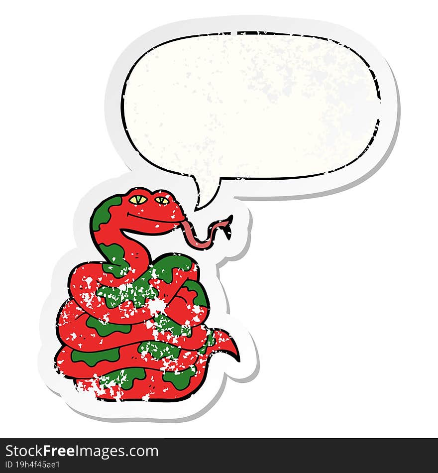 cartoon snake and speech bubble distressed sticker