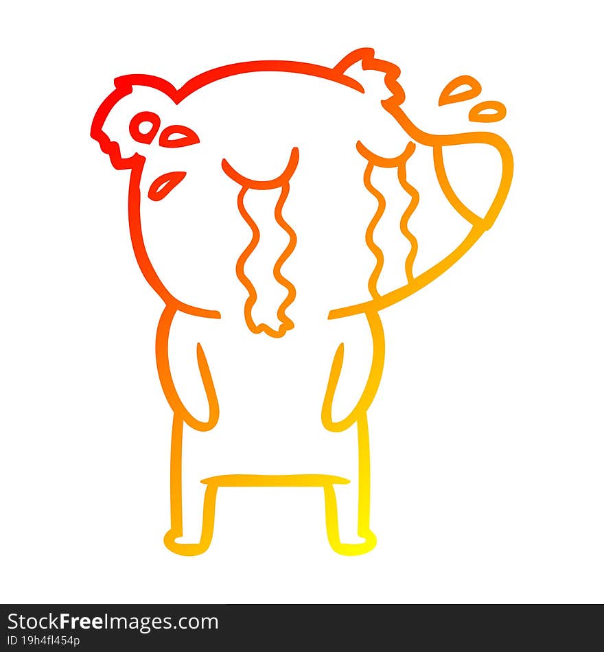 warm gradient line drawing cartoon crying bear