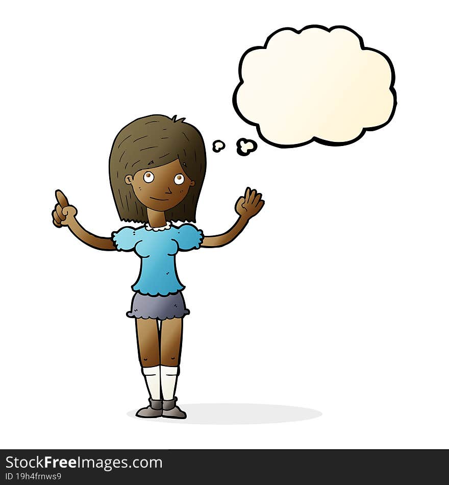 Cartoon Woman Explaining Idea With Thought Bubble