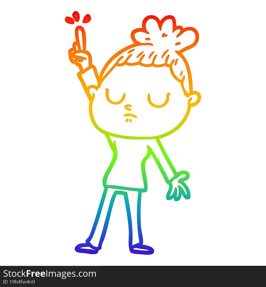 rainbow gradient line drawing of a cartoon calm woman