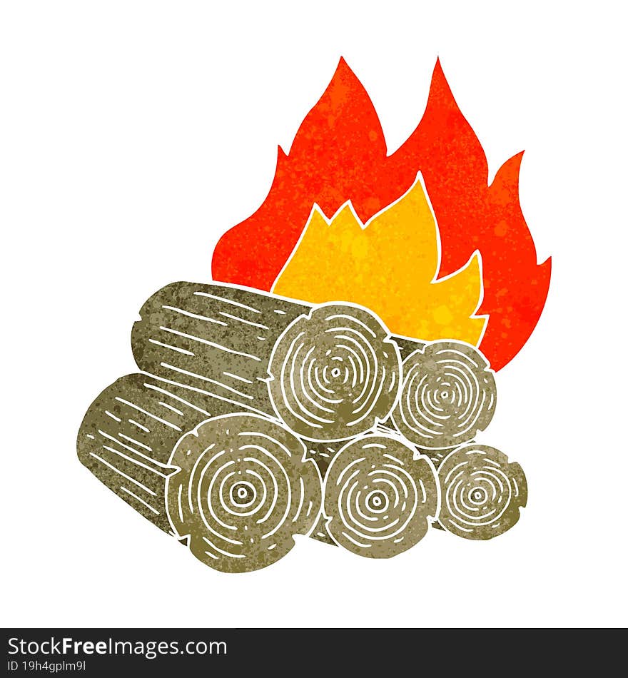 Retro Cartoon Burning Logs