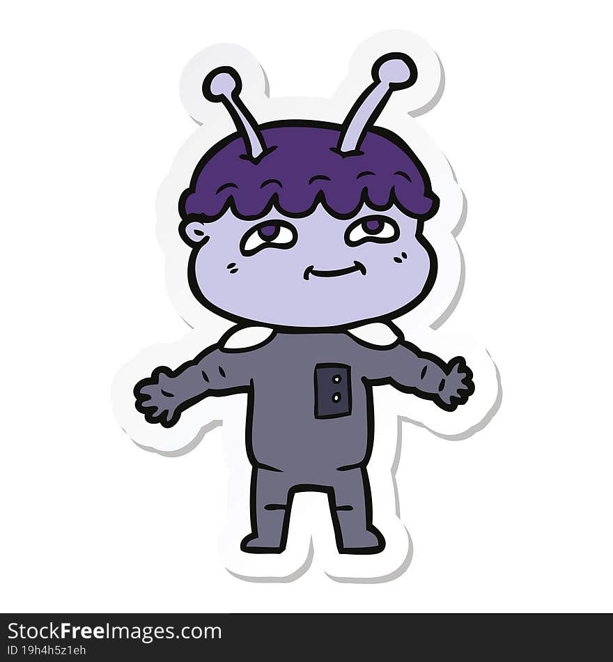 Sticker Of A Friendly Cartoon Spaceman With Open Arms