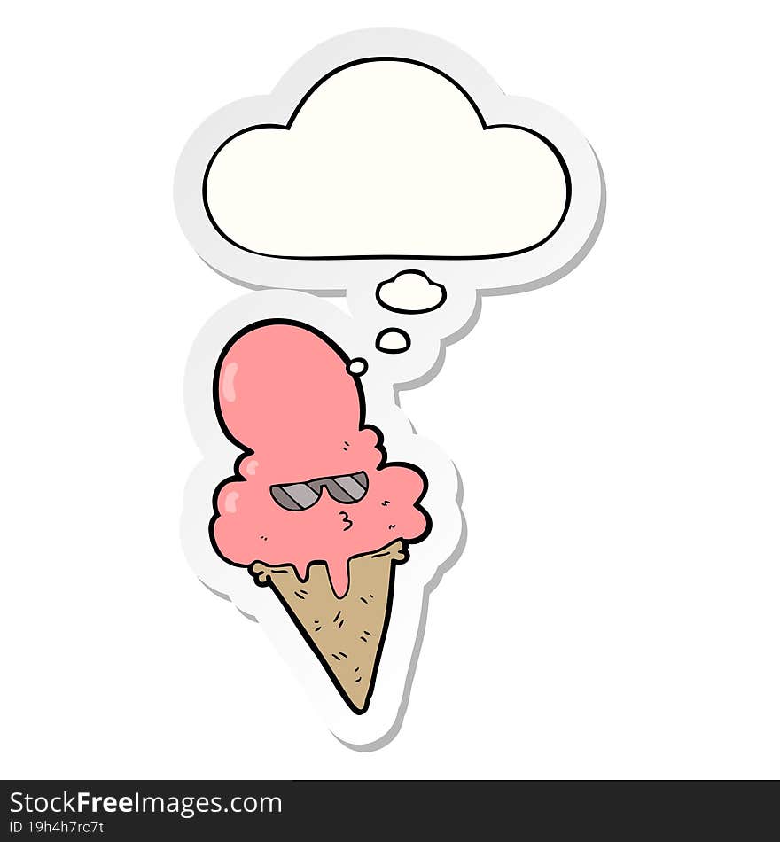 cartoon cool ice cream and thought bubble as a printed sticker