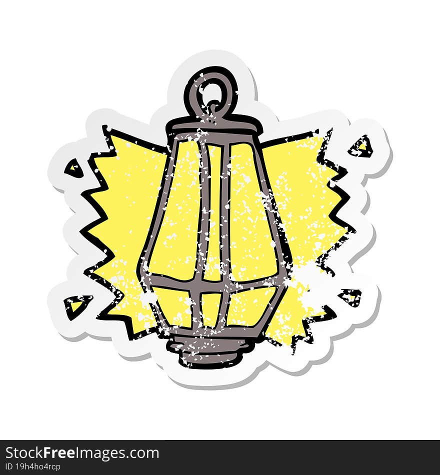 retro distressed sticker of a cartoon lantern shining