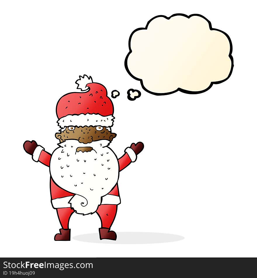 cartoon grumpy santa with thought bubble