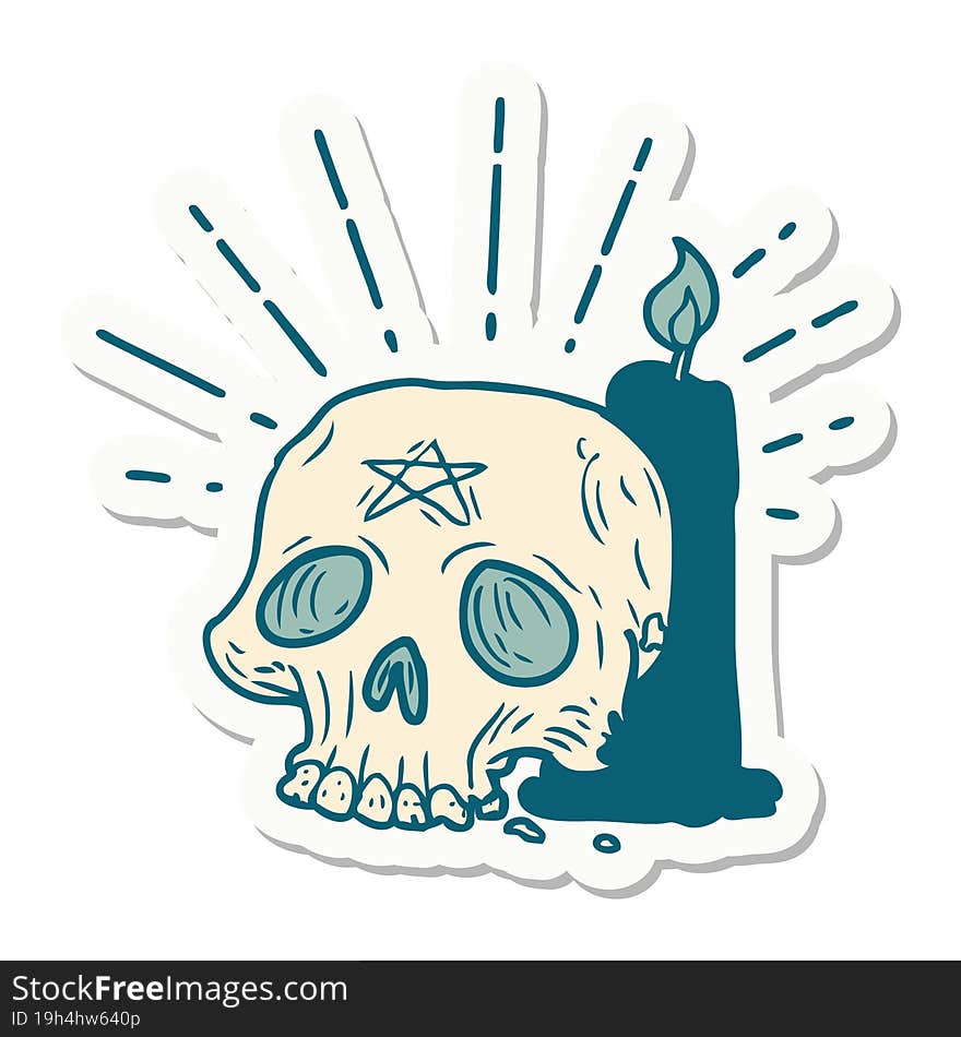 sticker of tattoo style spooky skull and candle