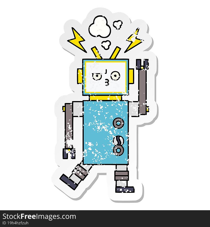 distressed sticker of a cute cartoon robot