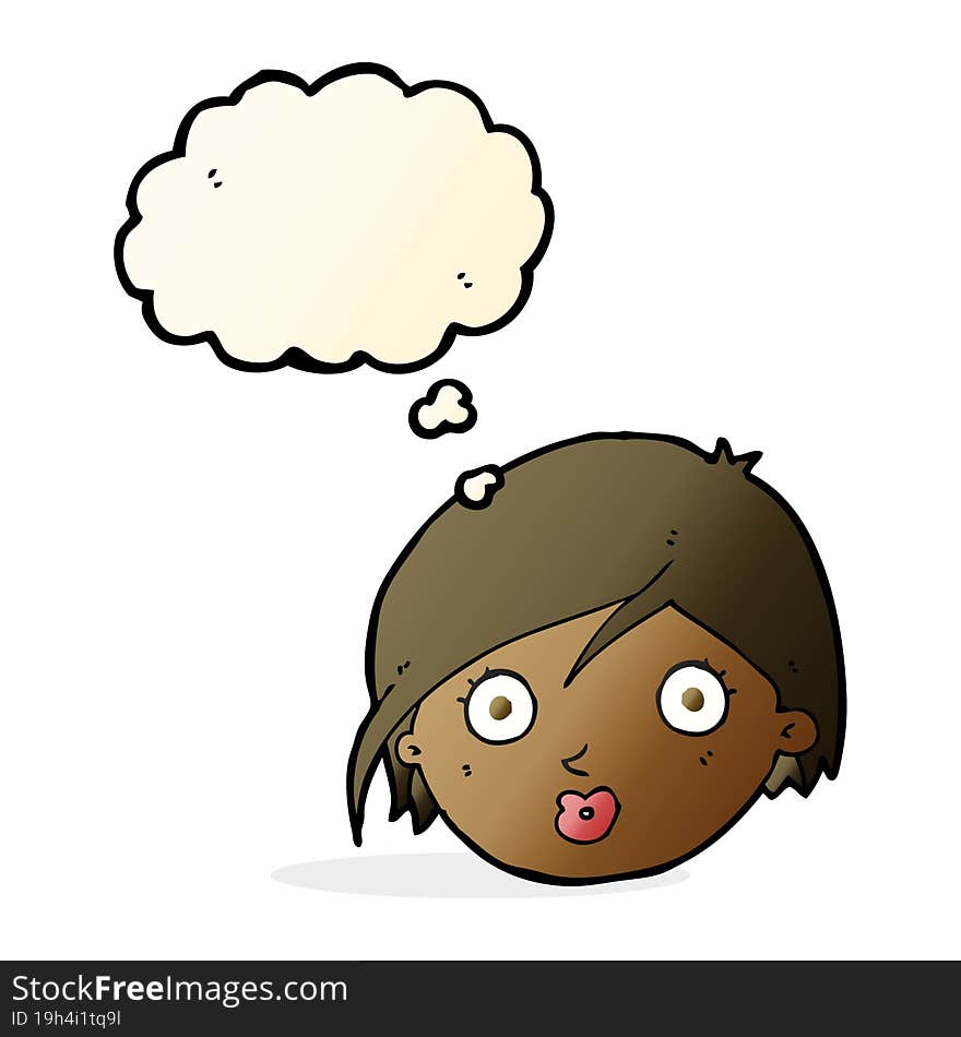 Cartoon Surprised Female Face With Thought Bubble