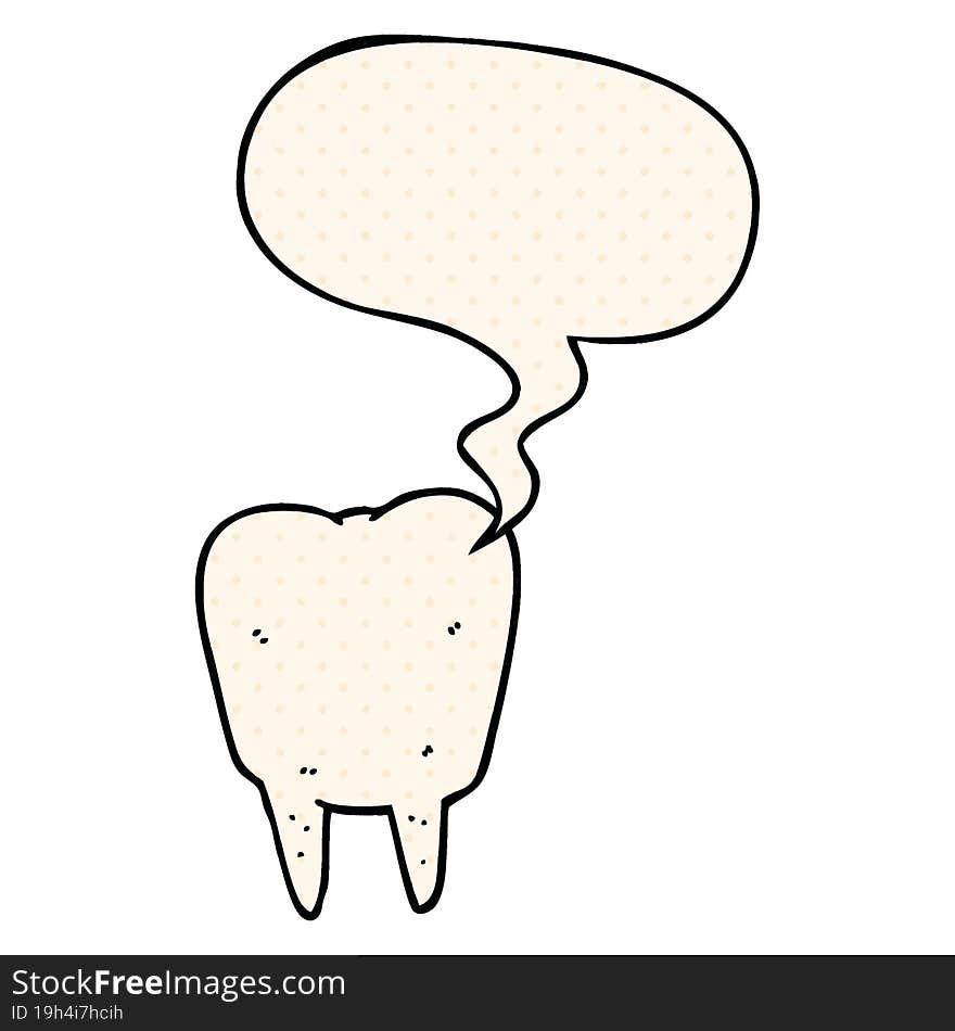 cartoon tooth and speech bubble in comic book style