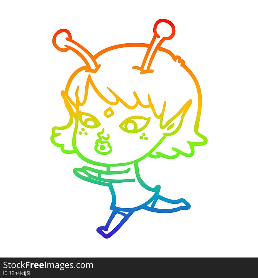 rainbow gradient line drawing pretty cartoon alien girl