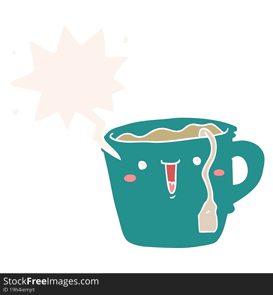 Cute Cartoon Coffee Cup And Speech Bubble In Retro Style