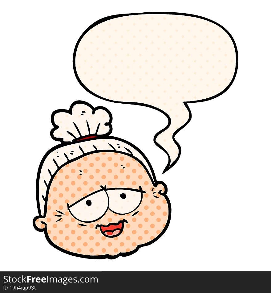 cartoon old lady with speech bubble in comic book style