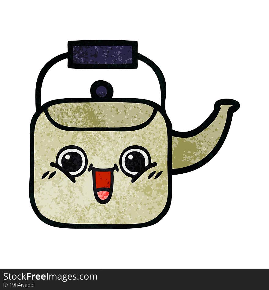 retro grunge texture cartoon of a kettle