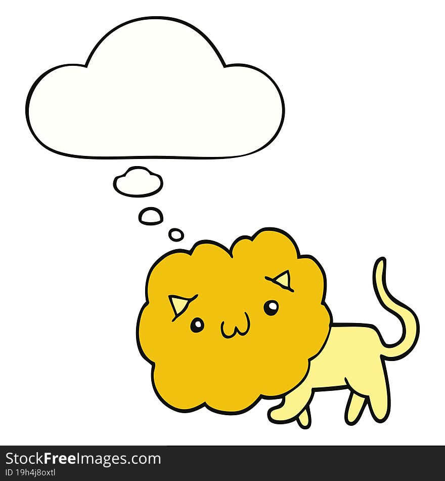 cute cartoon lion and thought bubble