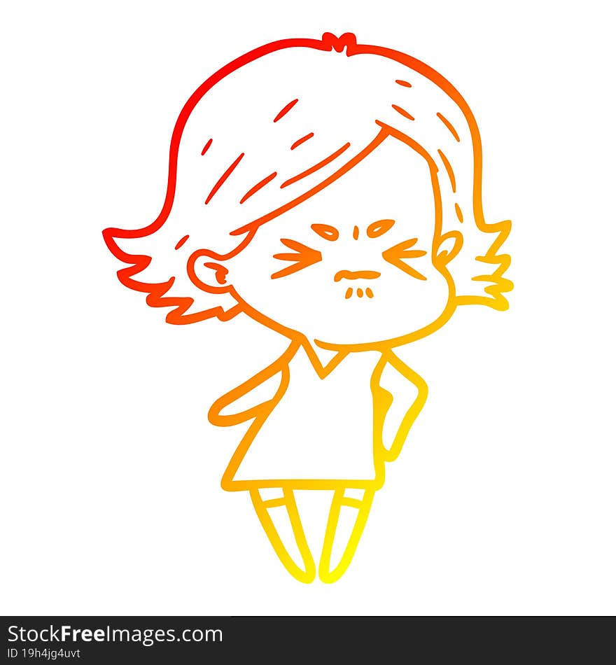 warm gradient line drawing of a cartoon angry woman