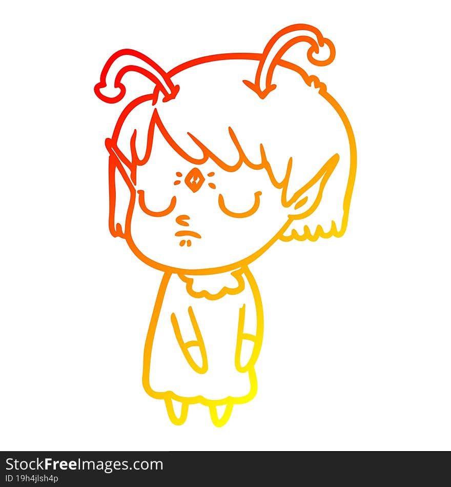 warm gradient line drawing cartoon alien girl