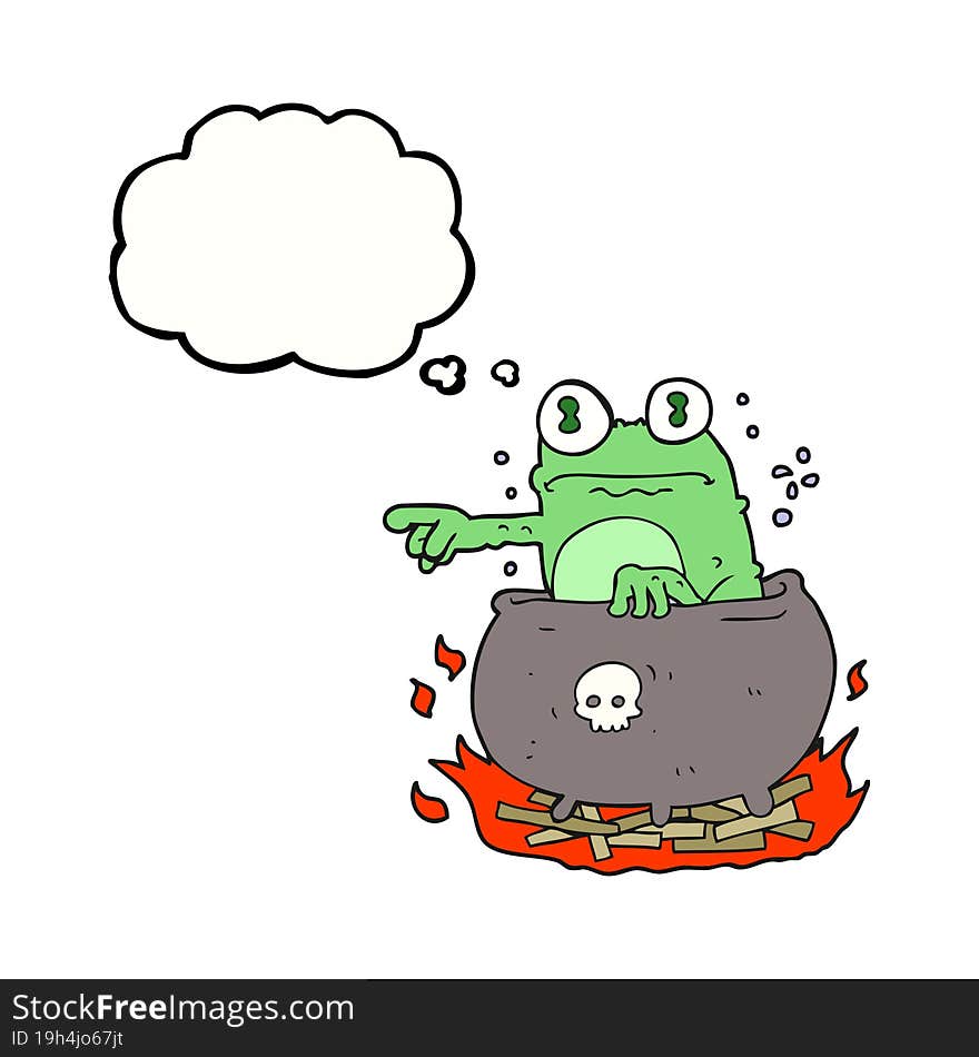 thought bubble cartoon halloween toad in cauldron