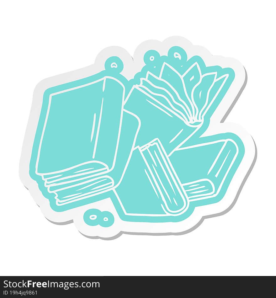 cartoon sticker of a collection of books