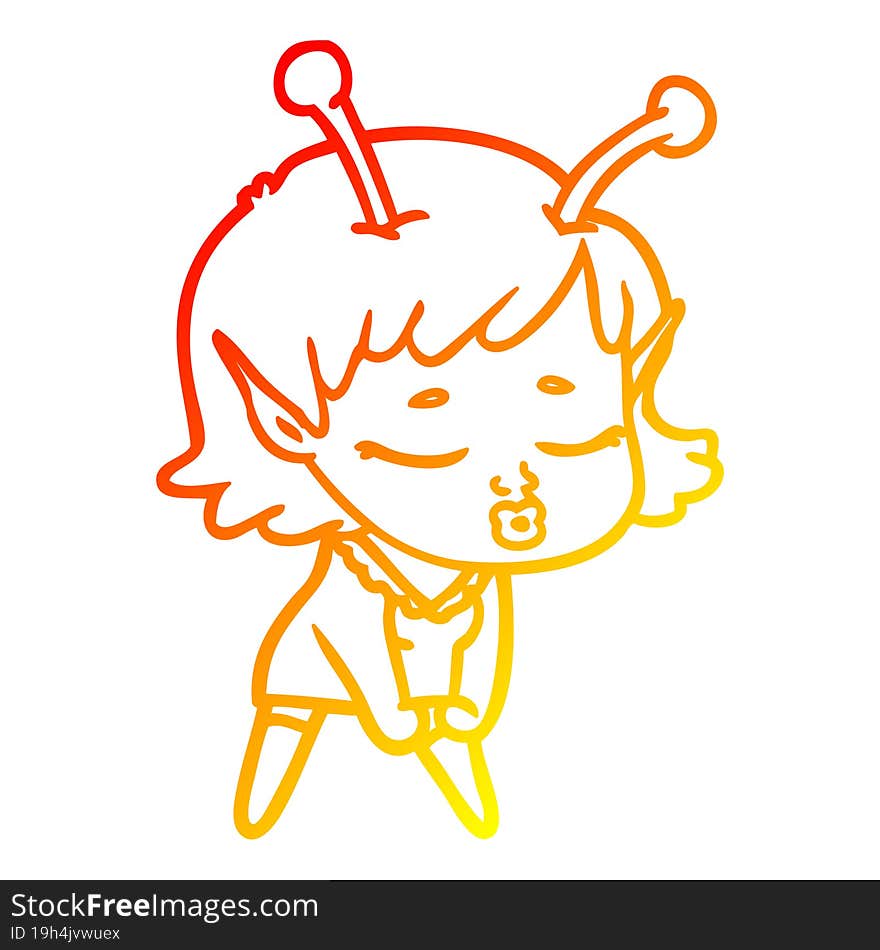 warm gradient line drawing cute alien girl cartoon