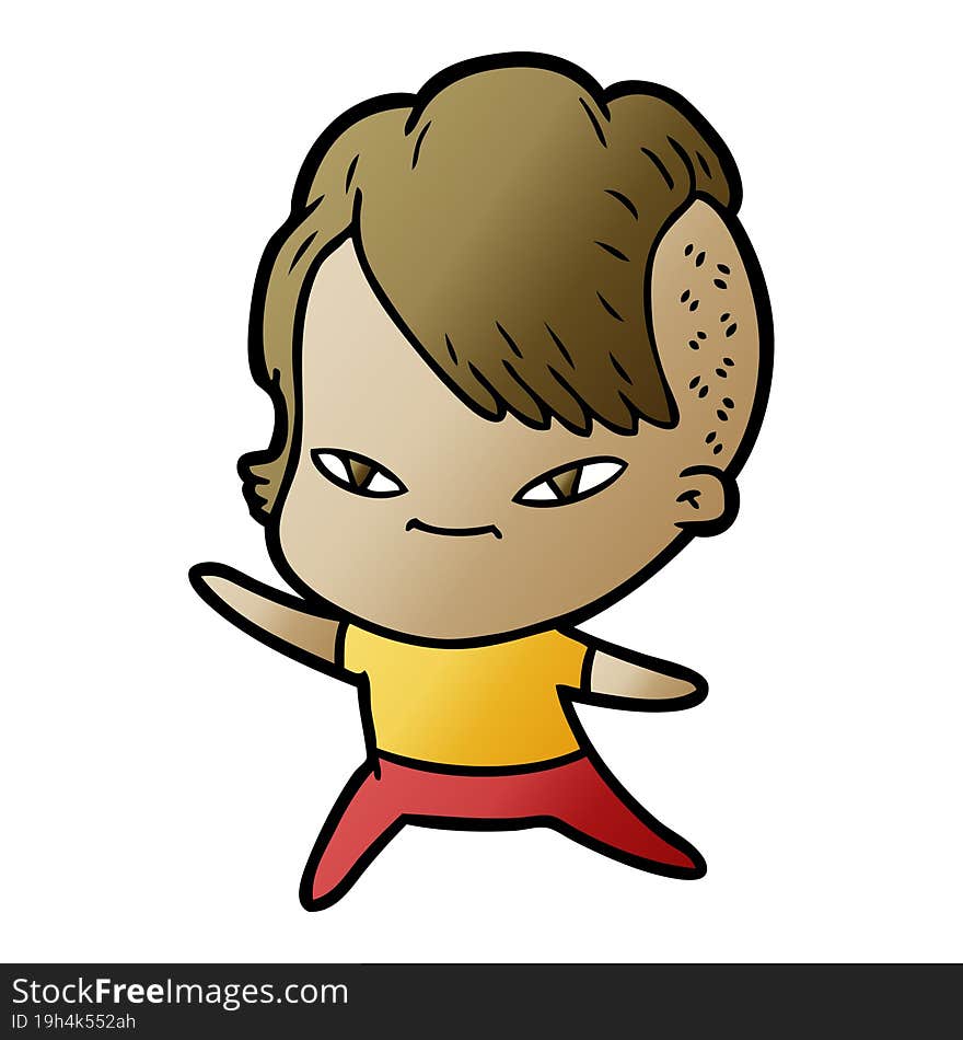 cute cartoon girl with hipster haircut. cute cartoon girl with hipster haircut