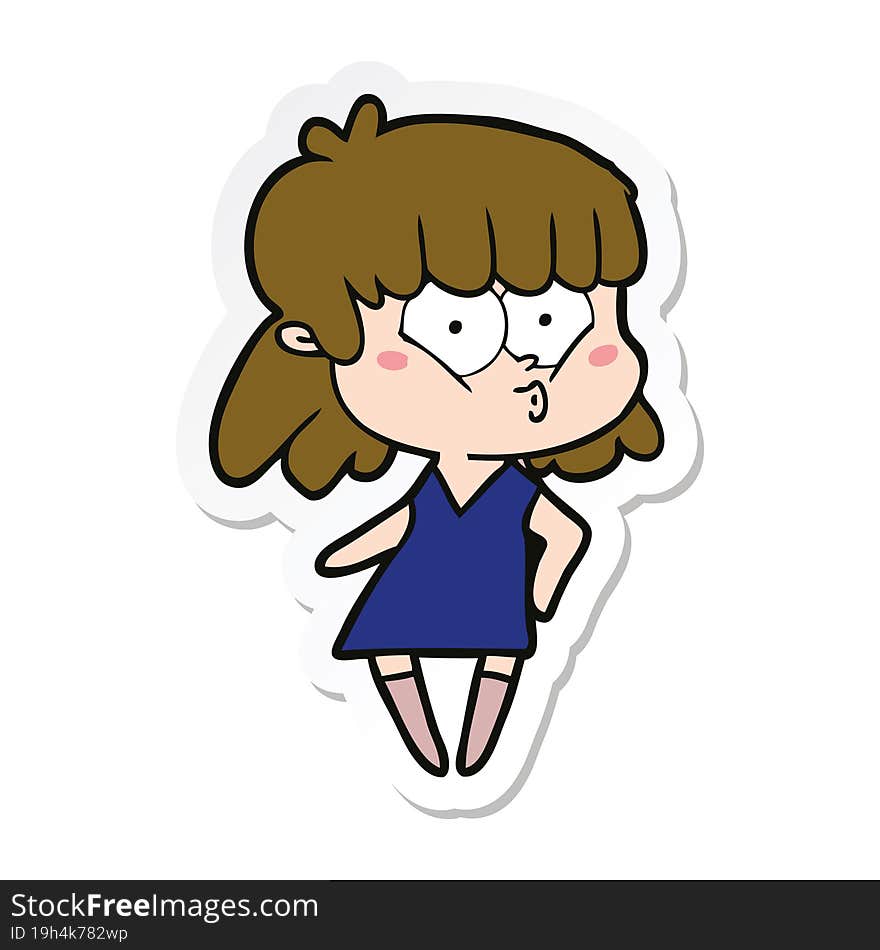 sticker of a cartoon whistling girl