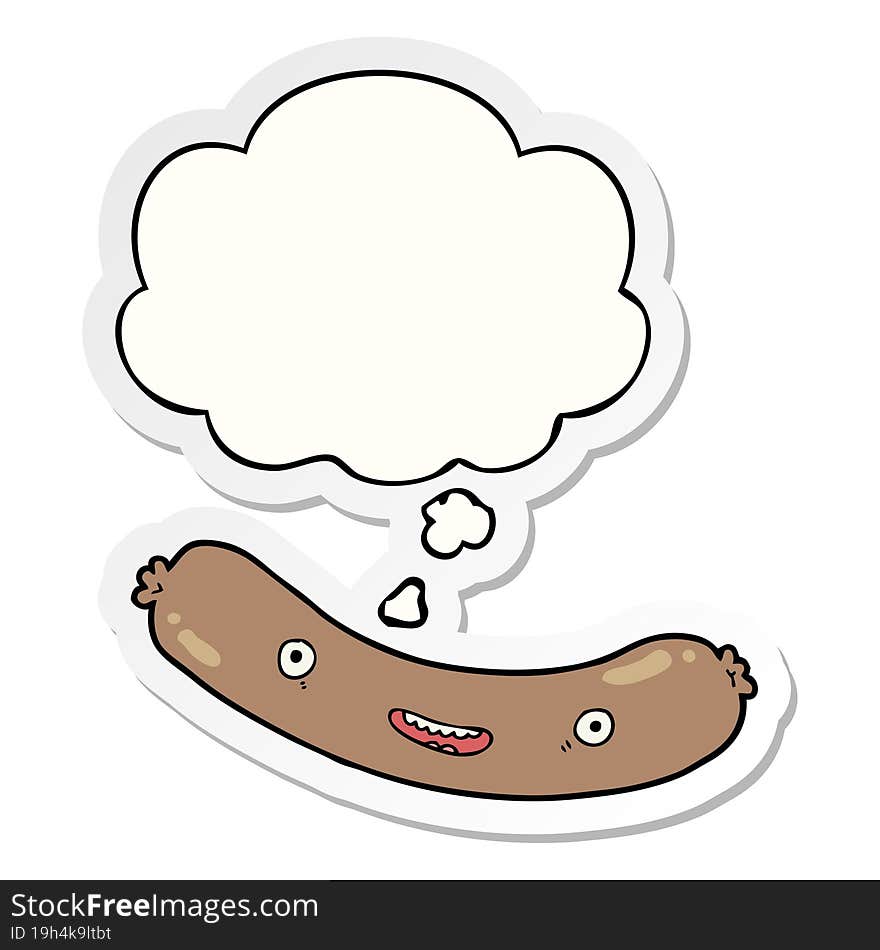 cartoon sausage and thought bubble as a printed sticker