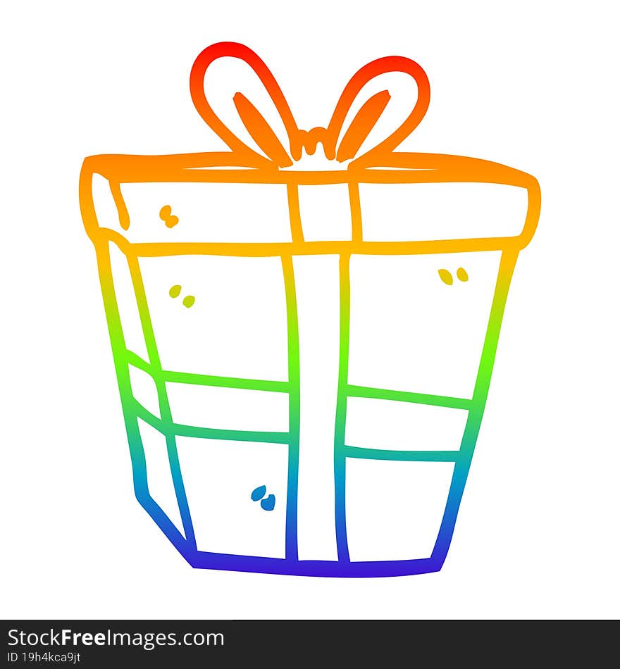 rainbow gradient line drawing cartoon gift wrapped present