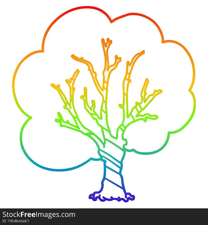 rainbow gradient line drawing of a cartoon tree