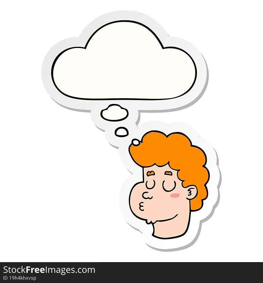 cartoon male face and thought bubble as a printed sticker