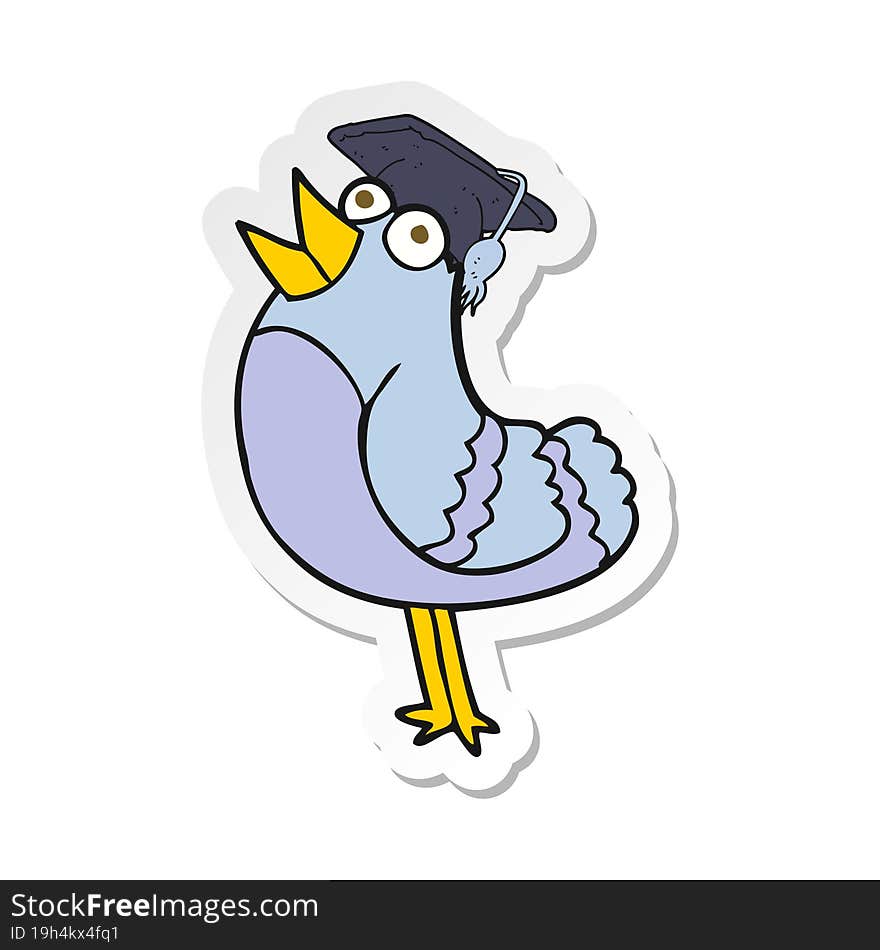 sticker of a cartoon bird wearing graduation cap