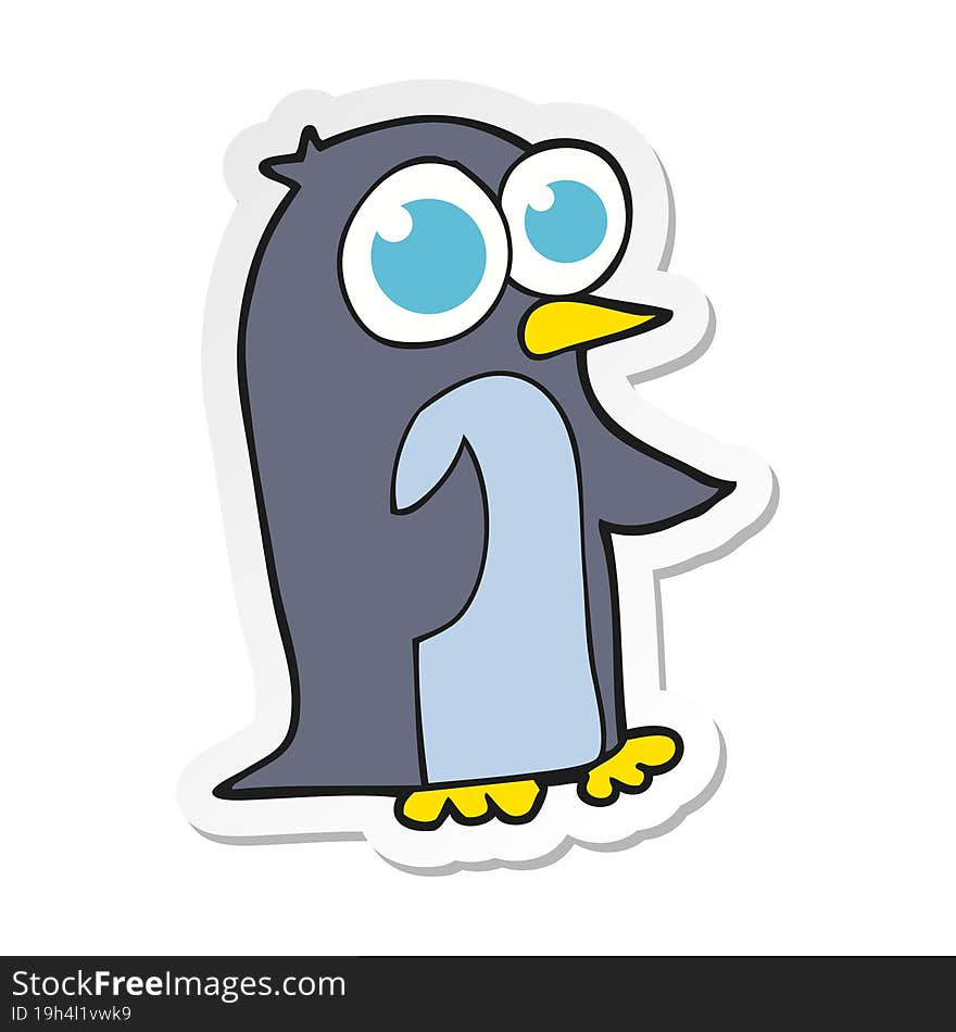 sticker of a cartoon penguin with big eyes