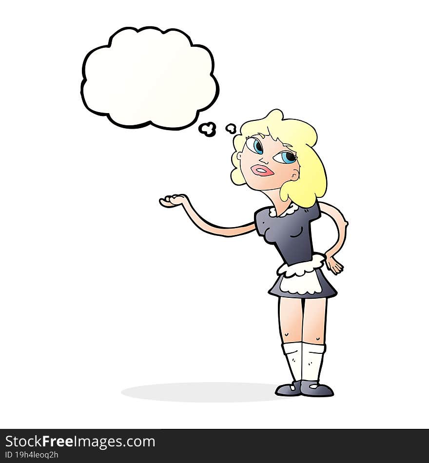 cartoon waitress serving with thought bubble