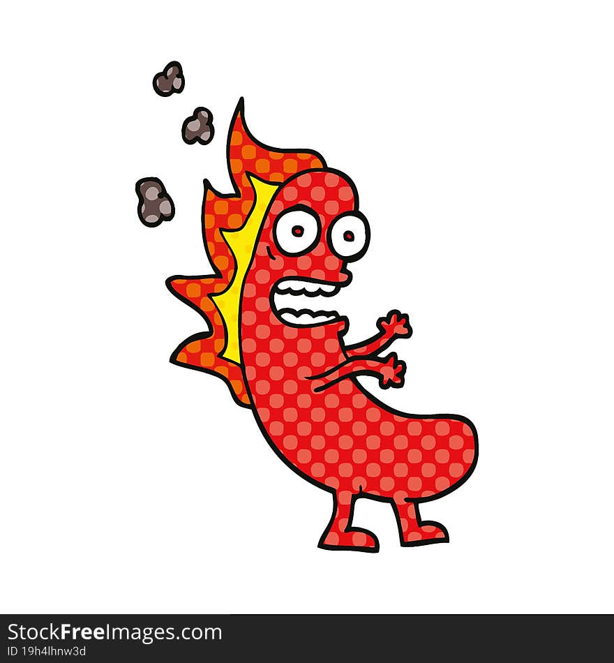 comic book style cartoon flaming hotdog