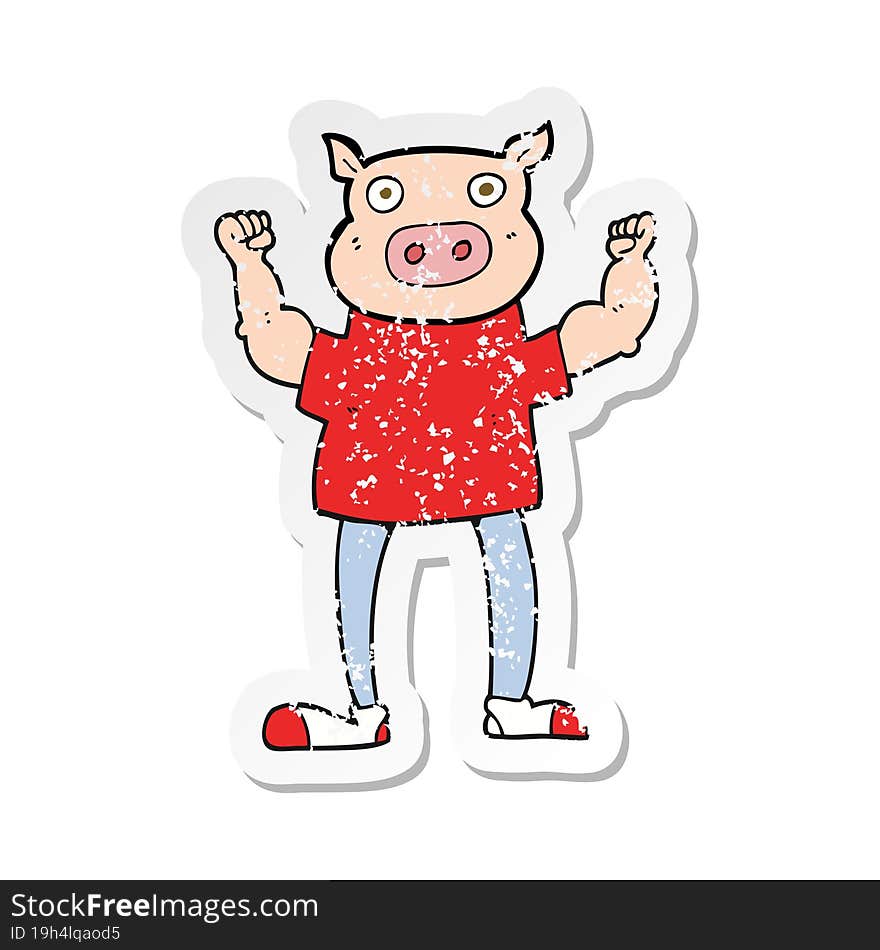 retro distressed sticker of a cartoon pig man