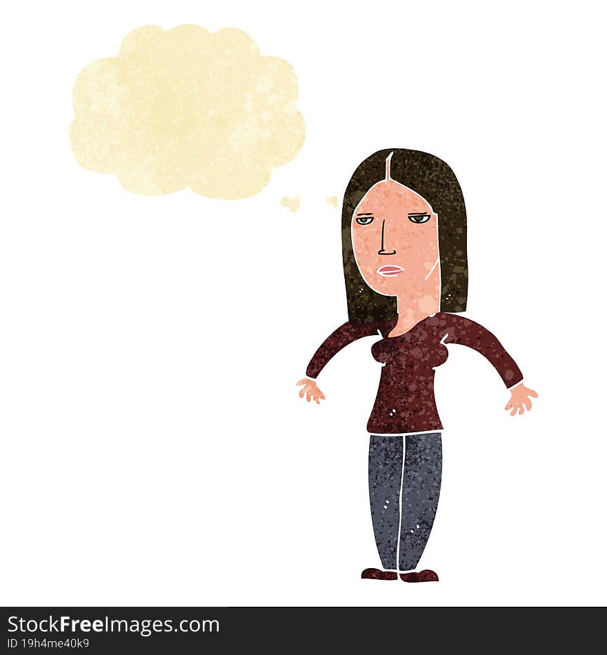 cartoon annoyed woman with thought bubble