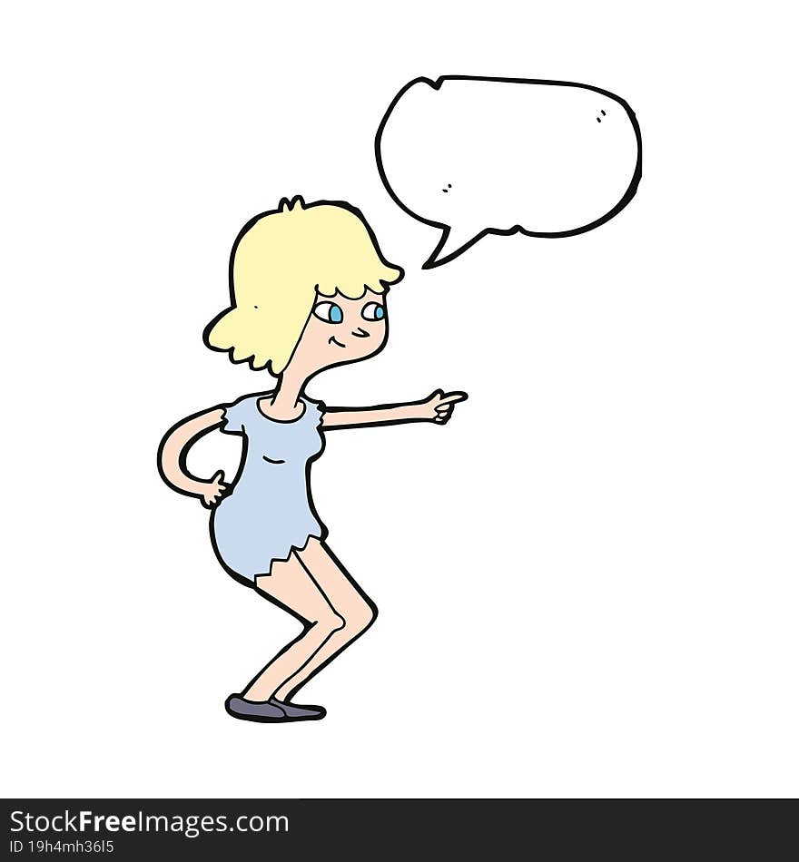 Cartoon Girl Pointing With Speech Bubble