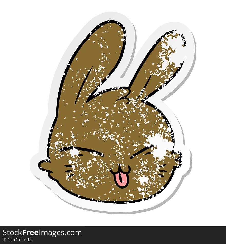 distressed sticker of a cartoon rabbit face