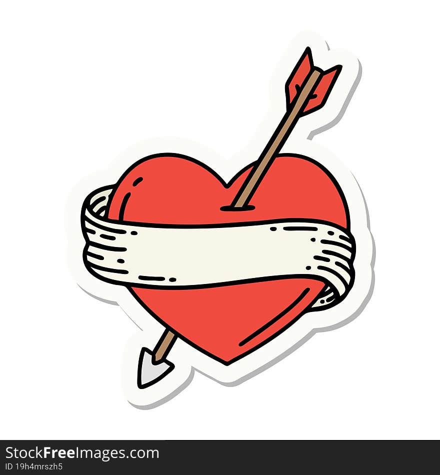 Tattoo Style Sticker Of An Arrow Heart And Banner