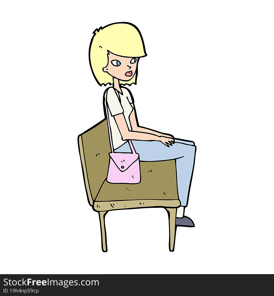 cartoon woman sitting on bench