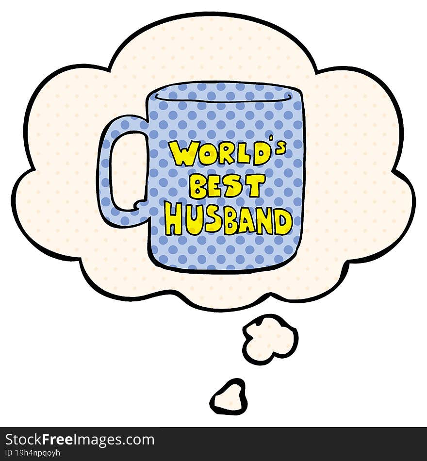 worlds best husband mug and thought bubble in comic book style