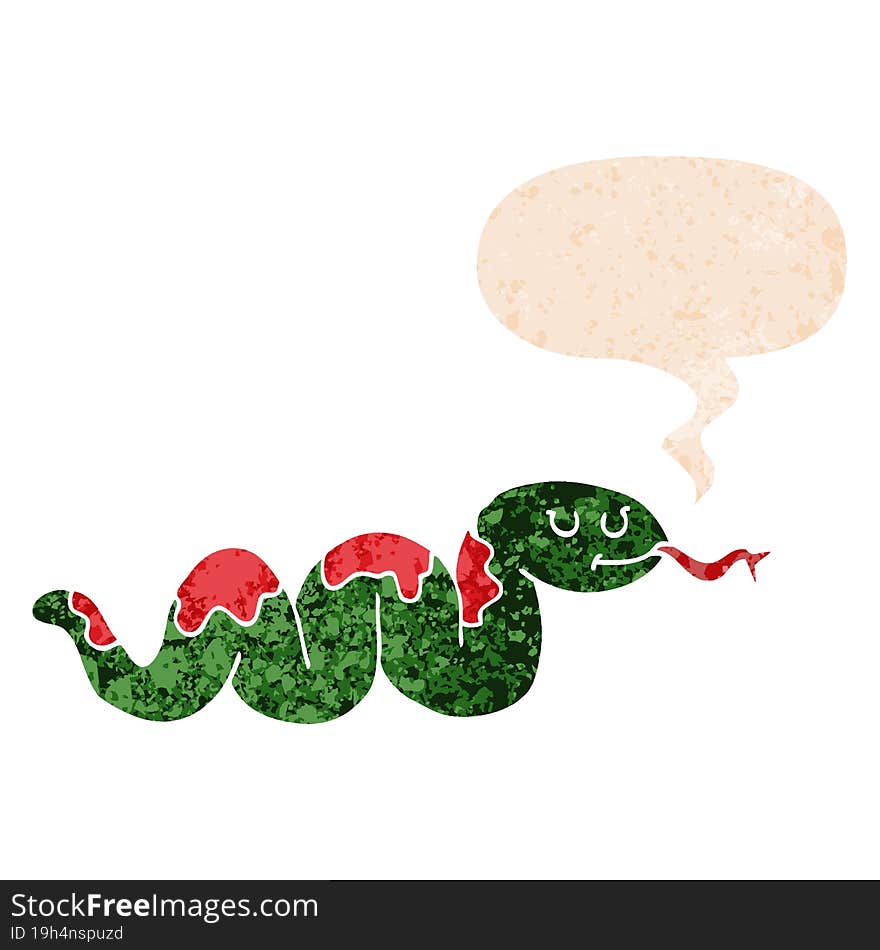 cartoon snake and speech bubble in retro textured style