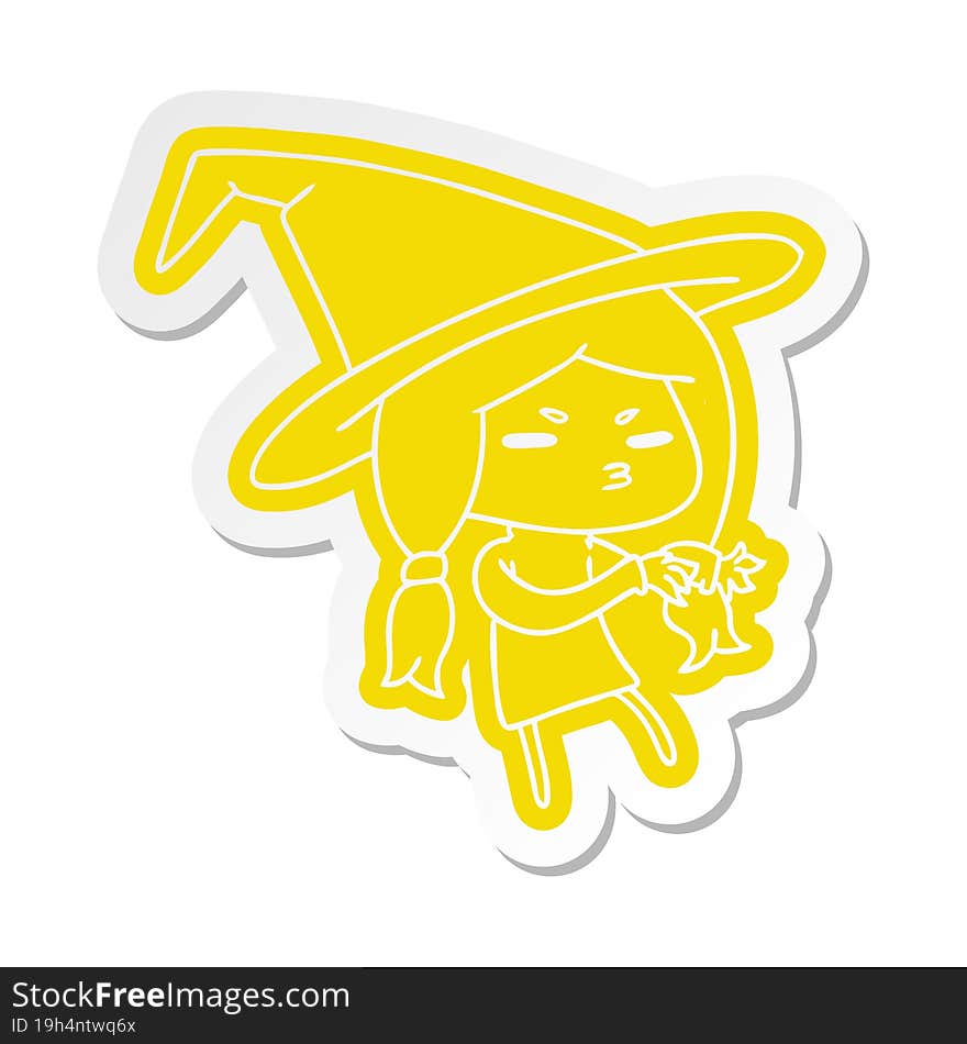 cartoon sticker of a cute witch kawaii girl