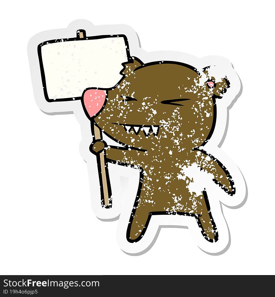 Distressed Sticker Of A Angry Bear Cartoon Protesting