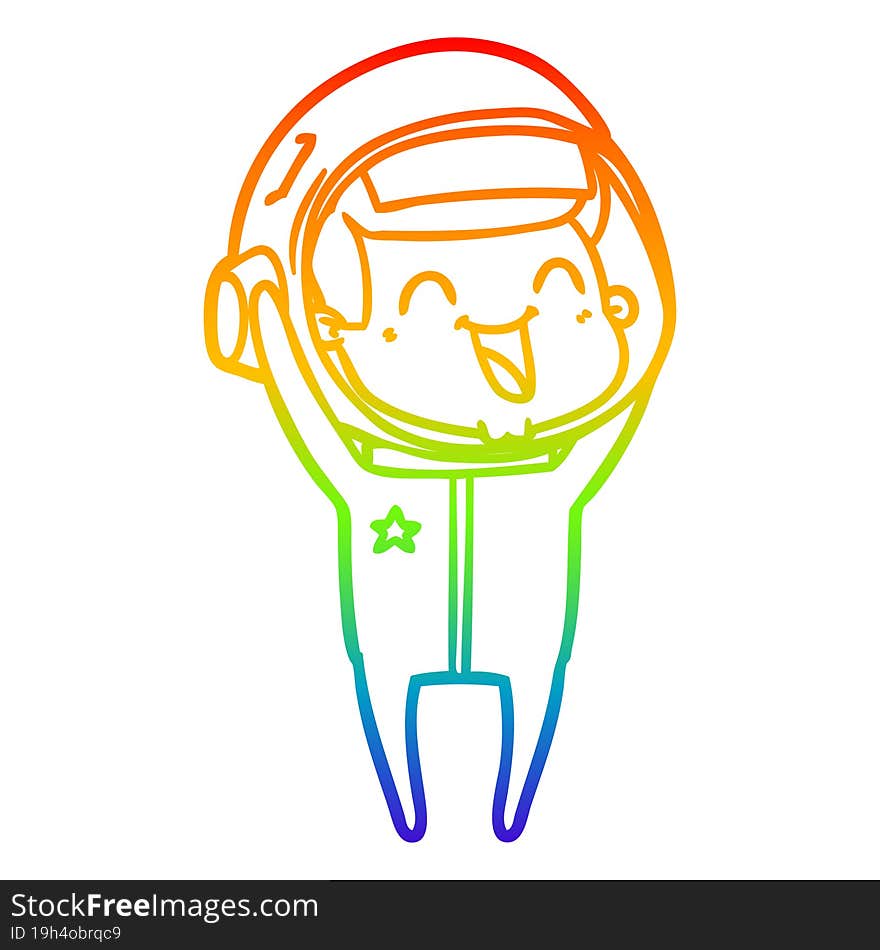 Rainbow Gradient Line Drawing Happy Cartoon Astronaut