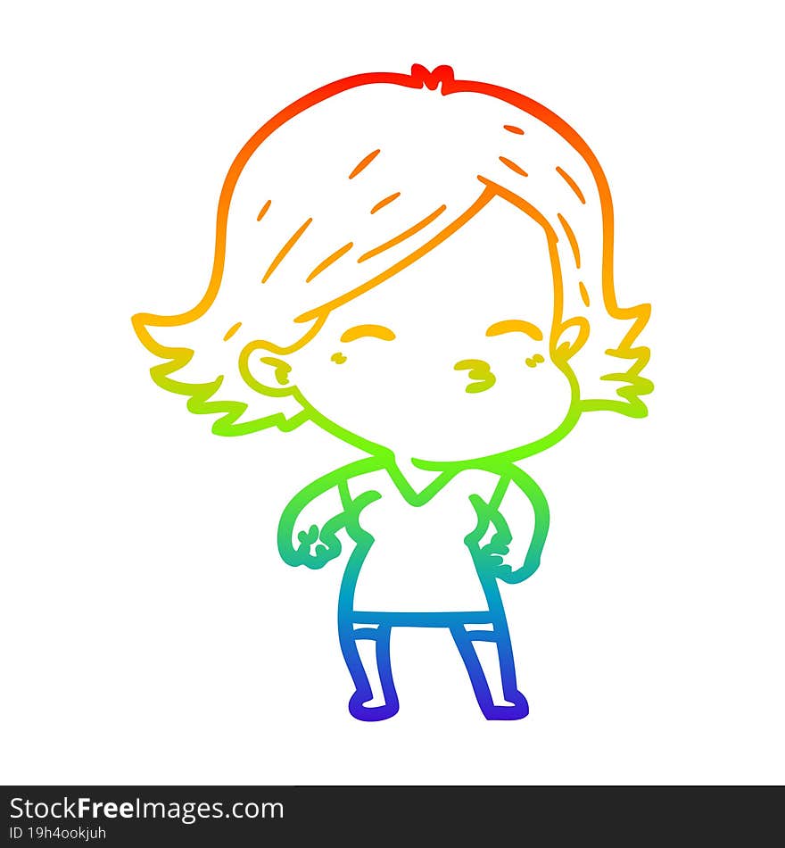 rainbow gradient line drawing of a cartoon woman