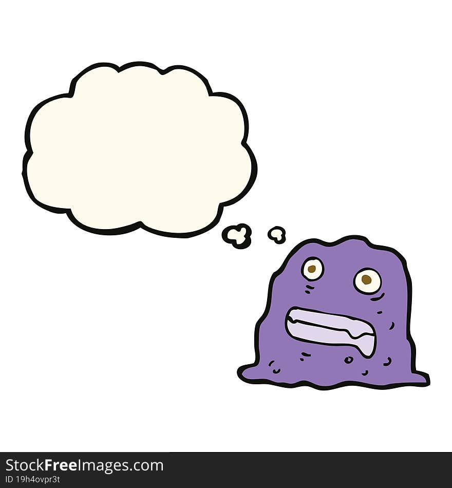 cartoon slime creature with thought bubble