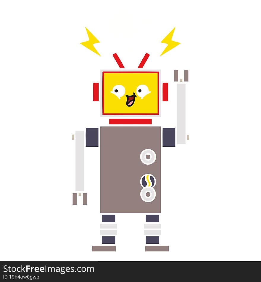 flat color retro cartoon of a dancing robot