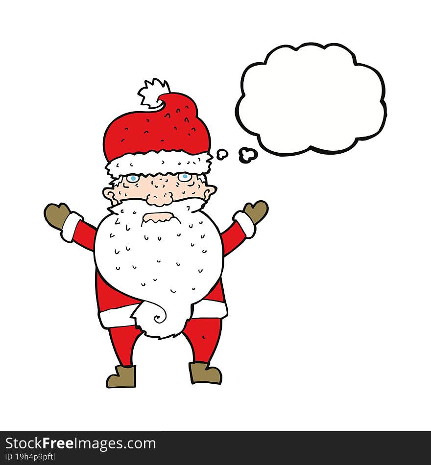 cartoon grumpy santa with thought bubble